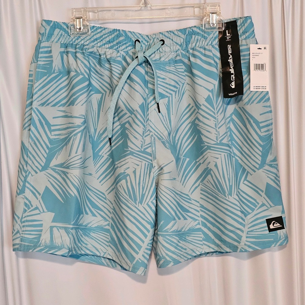 Quicksilver Mens Blue Aqua Tropical Palm Mix Volley 17" Swim Trunks